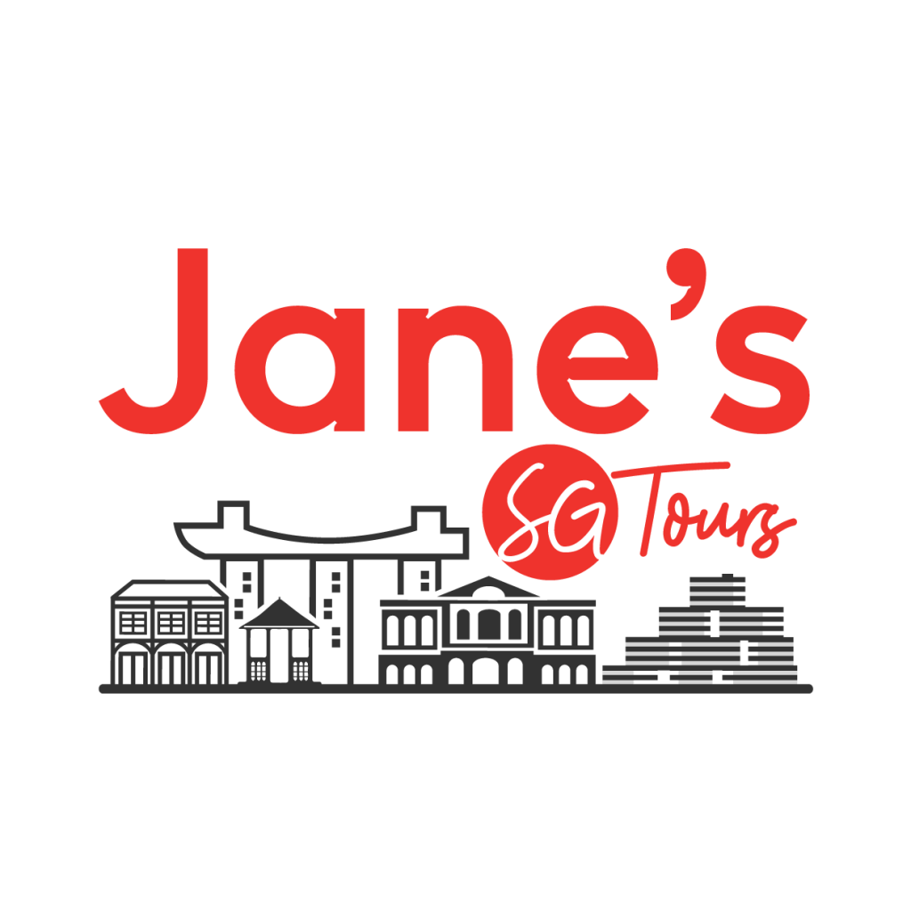 Logo for Jane's SG Tours featuring stylized text and silhouettes of iconic buildings.