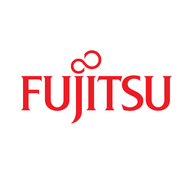 Red logo of Fujitsu with a stylized double loop above the lettering.