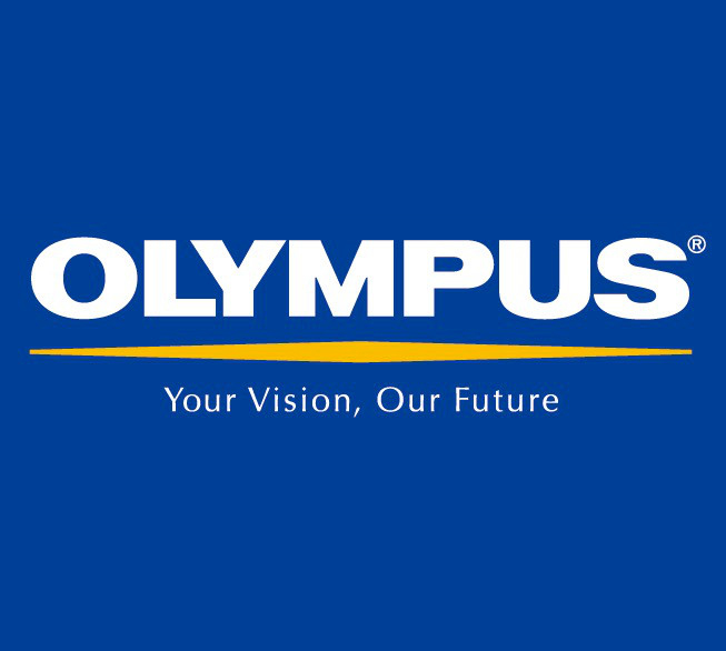 Logo of Olympus Corporation with the tagline 'Your Vision, Our Future' on a blue background.
