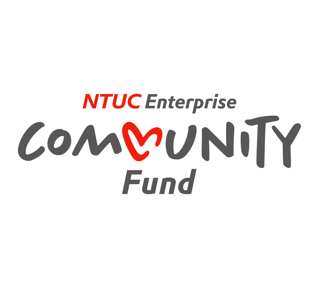 Logo of NTUC Enterprise Community Fund featuring the words 'NTUC Enterprise' in red, and 'Community Fund' in gray with a heart symbol integrated into the letter 'u'.